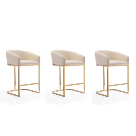 Manhattan Comfort Louvre Counter Stool in Cream and Titanium Gold (Set of 3) 3-CS009-CR